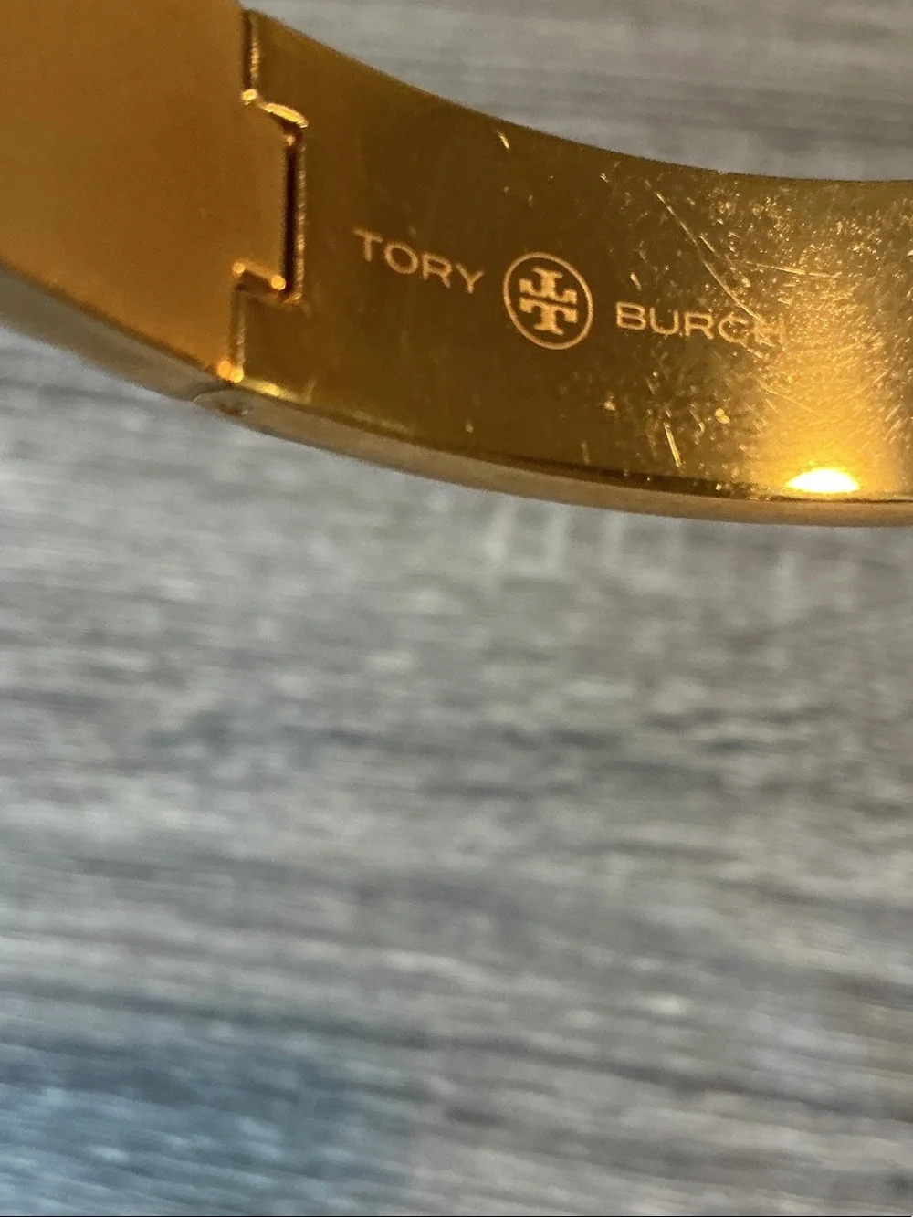 Tory Burch Gold and Black Logo Cuff Bracelet